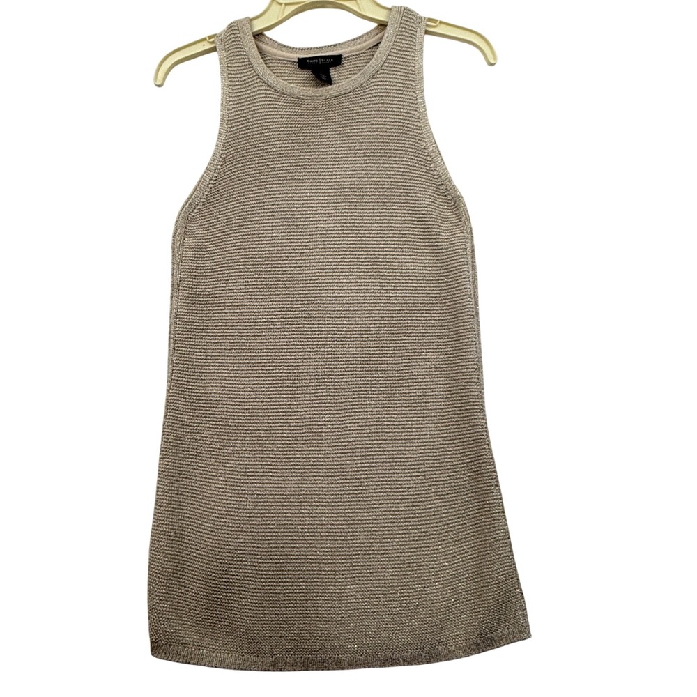 White House Black Market Knit Tank Top Women‎ S Champagne Gold Metallic Shimmer